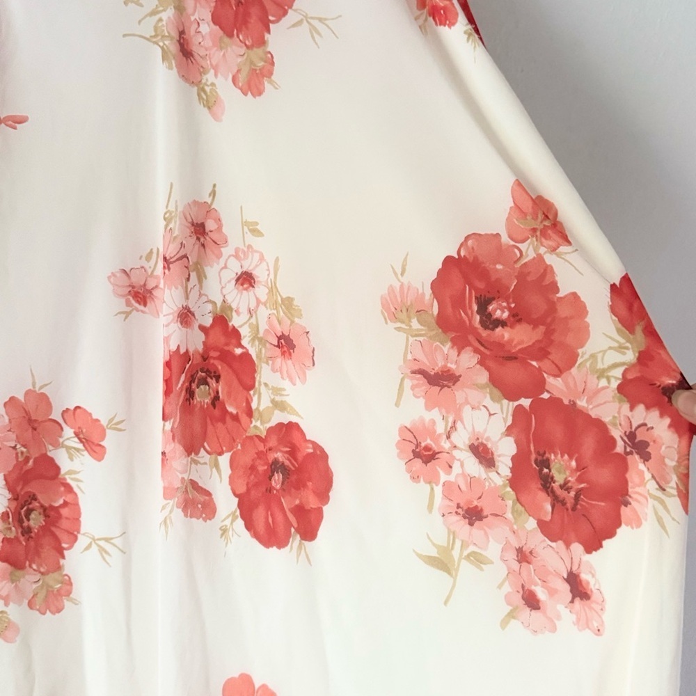 Vintage y2k M Collection Red, Pink, and White Floral Chiffon Maxi Skirt - Picture 4 of 8